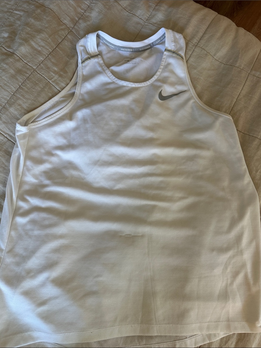 Nike White Performance Tank with Grey Swoosh
